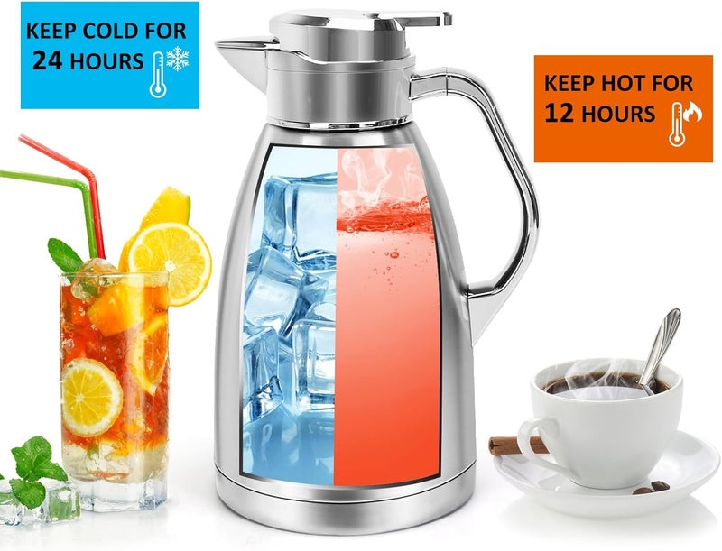 ShineMe Coffee Carafes for Keeping Hot, Stainless Steel Thermal Coffee Carafe with Cleaning Brush, Double Walled Vacuum Coffee Pot，61oz Insulated Tea & Coffee Dispenser, Long Heat/Cold Retention - Image 3